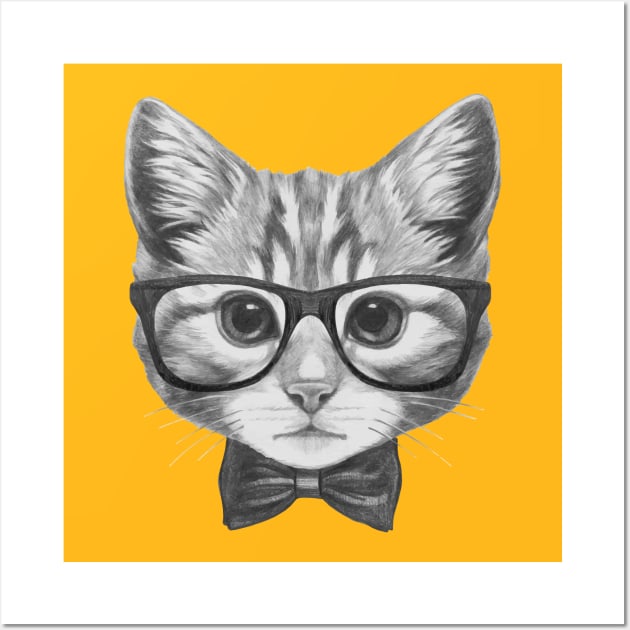 Cat with glasses and bow tie Wall Art by AnimalsFashion